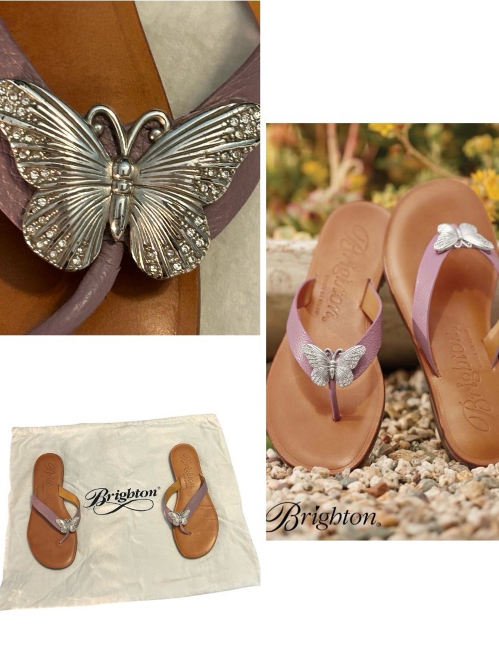 Brighton Aloft Leather Lavender Butterfly Thong Sandals